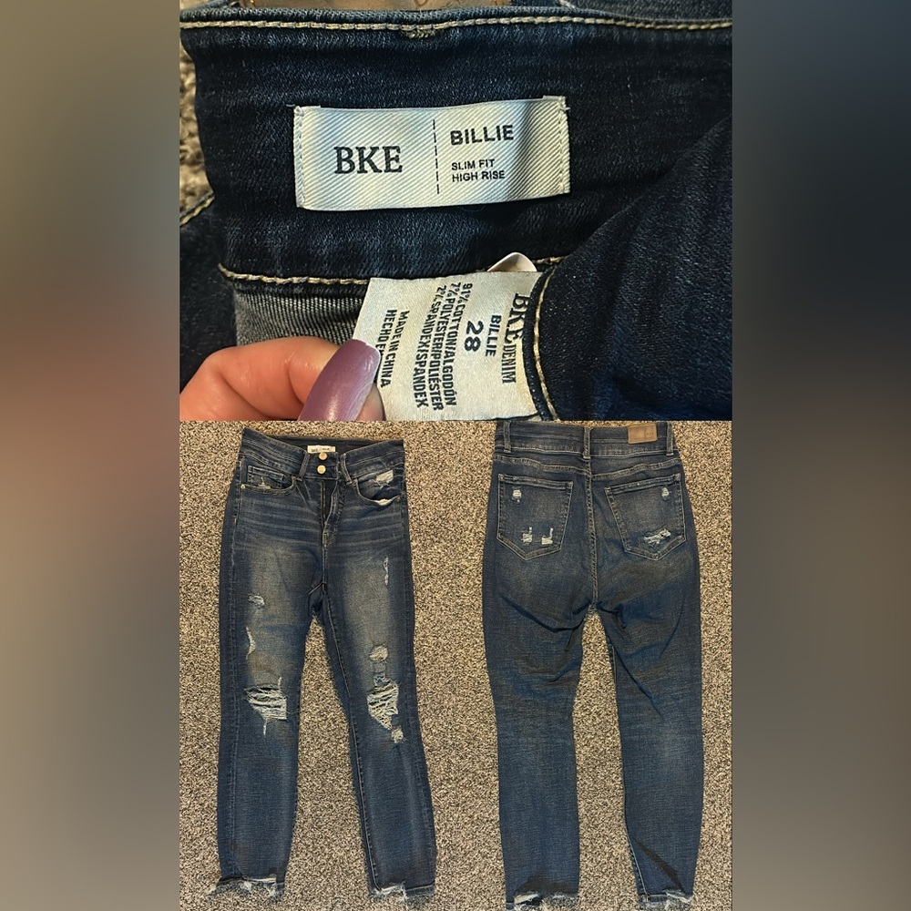 BKE Dark Wash Distressed Jeans. 28s